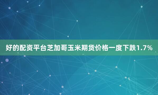 好的配资平台芝加哥玉米期货价格一度下跌1.7%